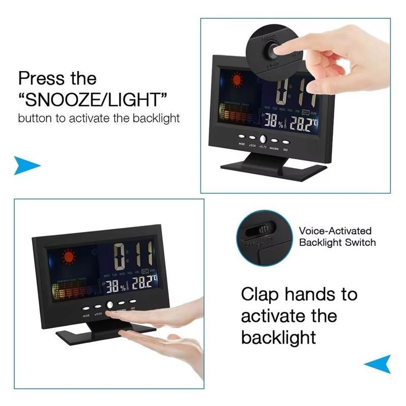 2026 Hot Weather Forecast LED Color Screen Desk Clock Voice Control Digital Thermometer Calendar Desk Alarm Clock