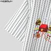 INCERUN Übergroße Herren Lapel-Kragen Kurzarm Gestreiftes Muster Patchwork Lässige Lockere T-Shirts Tops