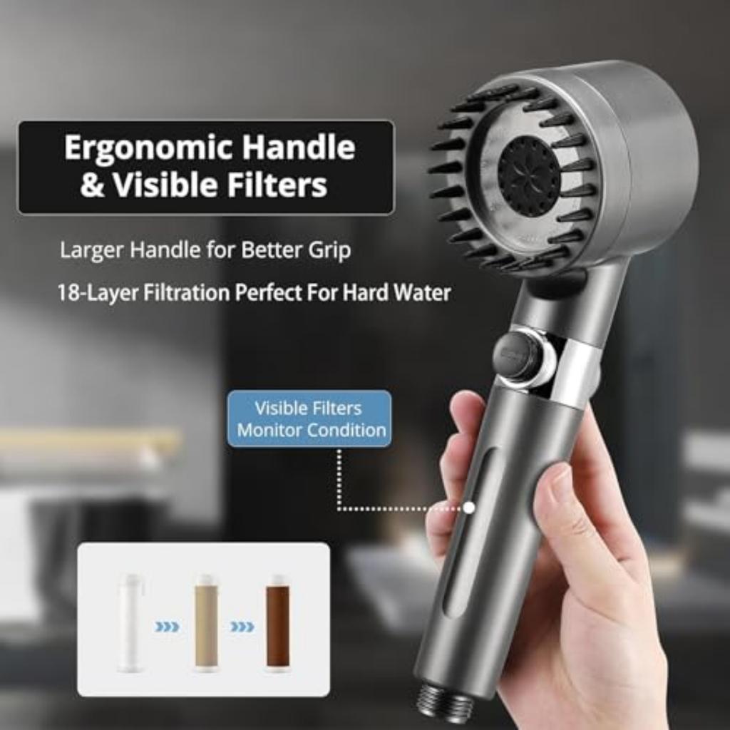 Ion Drop Filter Shower Head, Equipped With Hose/bracket, Adjustable Filter Shower Head, 5 Replacement Filter Cartridges