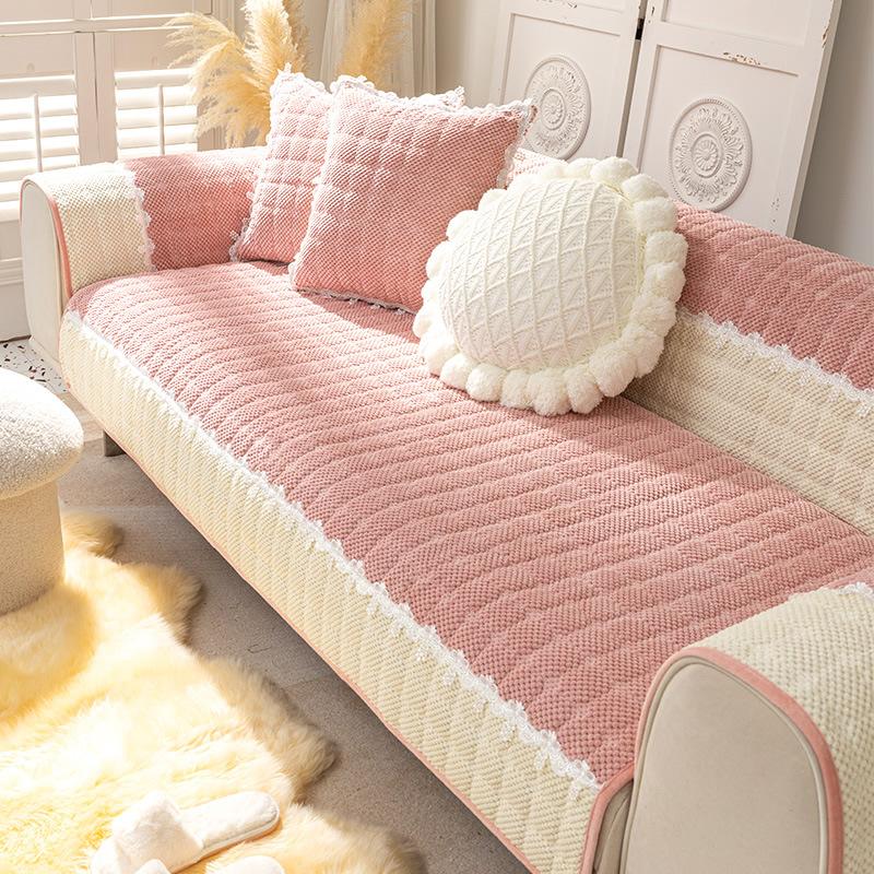 Sofa Cushion Plush Luxury Wind Four Seasons General Simple Modern Non-slip Houndstooth Mat Autumn and Winter Cushion Cover.