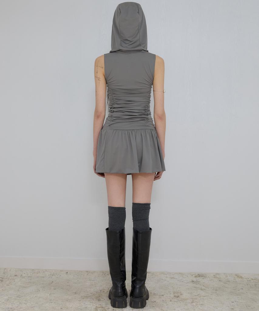 Peulleeoeob Hooded High Neck Dress (Fl-155_Gray)