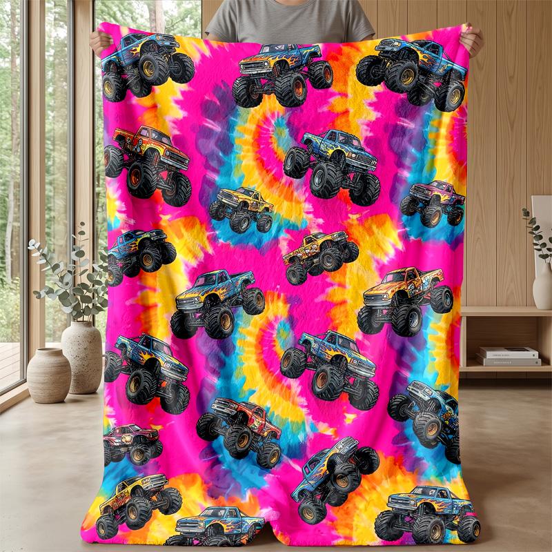 Sunset Monster Truck Adventure Theme Blanket Lightweight Warm Flannel Blanket Decorative Throw Blanket for Home Decoration