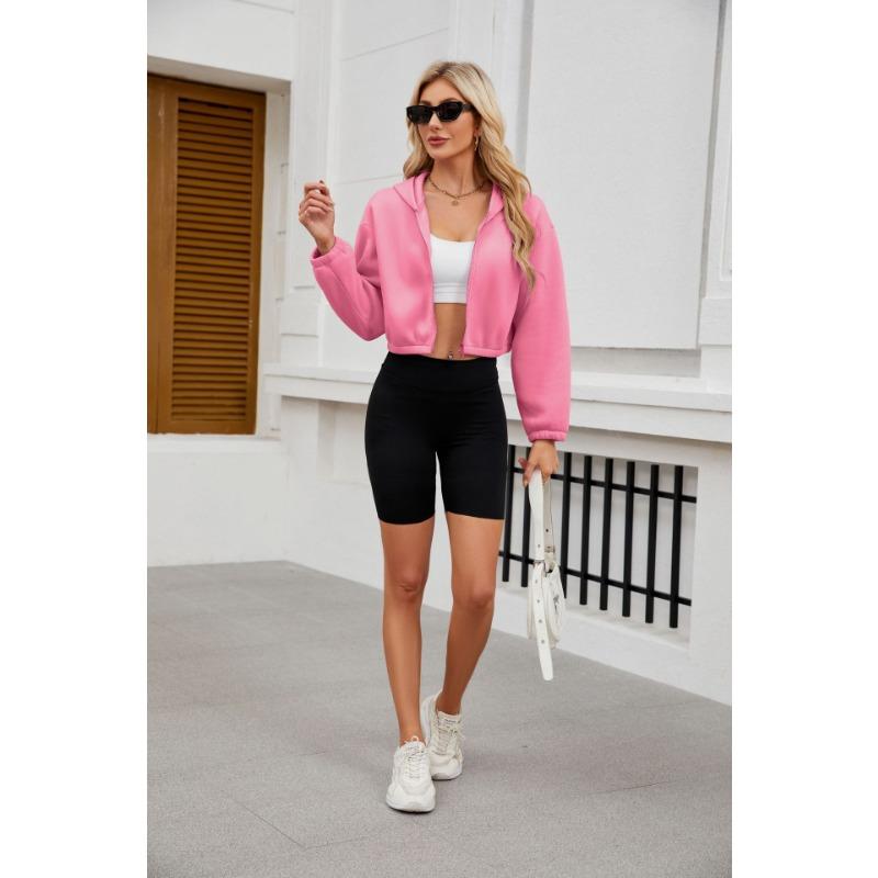 Осенне-зимняя женская модная однотонная короткая толстовка с капюшоном и завязками — фото 7