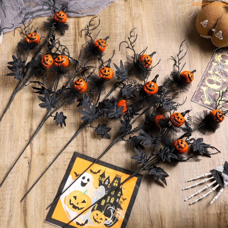 K1AE Halloween Pumpkin Bouquets Decoration Artificial Flower Stem with Realistic