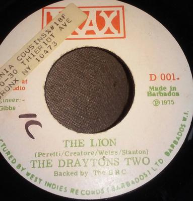 Disque vinyle 7 pouces DRAYTONS TWO The Lion Never Sunday D001 Drax 1975 Barbade Reggae Ska Dub Occasion