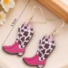 1 Pair Western Cowgirl Style Versatile Pink Acrylic Wavy Cowboy Boot Drop Earrings, Suitable For Women Party And Everyday Wear