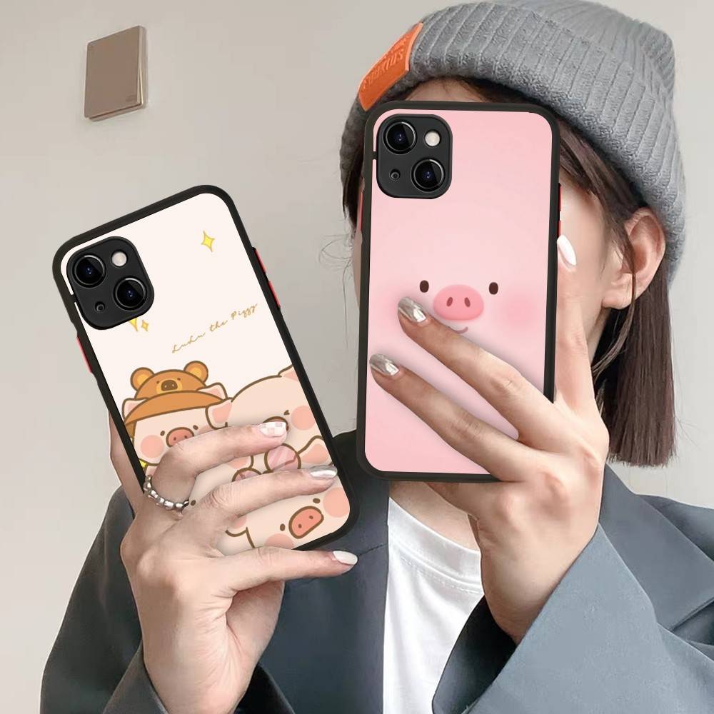 Cute Pig Cartoon L-lulu Phone Case For IPhone 14 11 12 13 Mini Pro Max 8 7 Plus X XR XS MAX Translucent Matte Cover