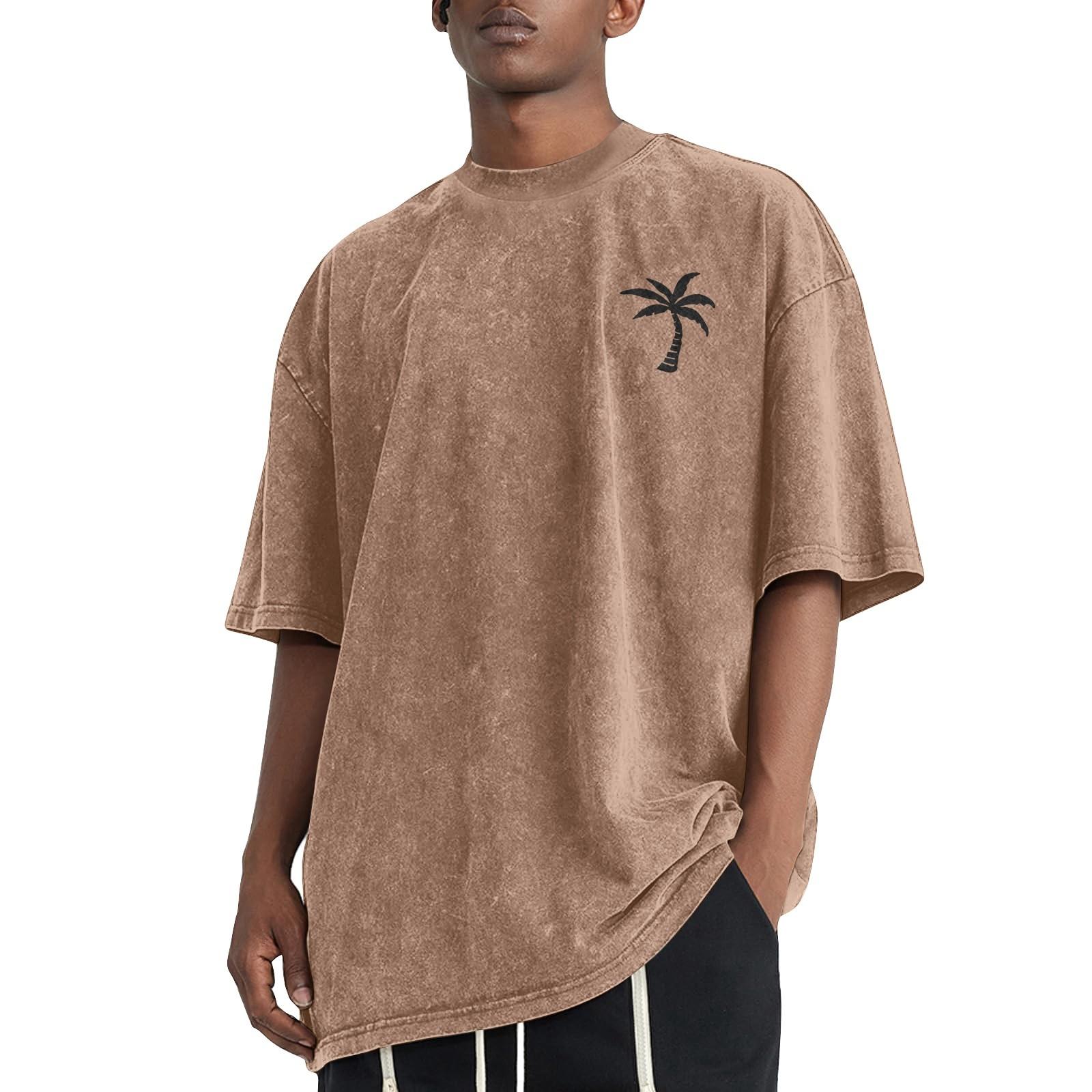 Мужская летняя однотонная потертая футболка с заниженной линией плеч мужская повседневная модная футболка L армия зеленый 1609₽