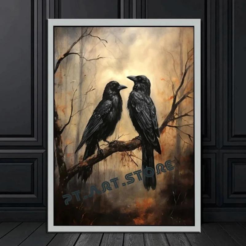 Gothic Dark Fantasy Wall Art  Crow Witch Retro Posters for Living Room  Halloween Horror Canvas Painting Print  Home Decor