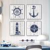 Nautical Nursery Wall Art Oil Painting Navy Canvas Painting Mediterranean Boy Room Home Decoration Anchor Compass Lighthouse