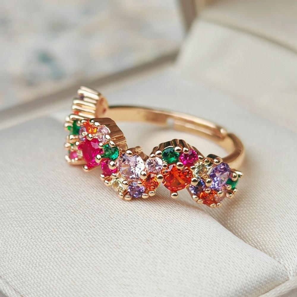 Luxury Green Emerald Open Ring for Women Zirconia Halo Adjustable Finger Ring Wedding Party Jewelry Gift