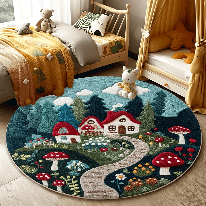 Circular Carpet Bedroom Bedside Blanket Children's Room Cute Cartoon Floor Mat Living Room Sofa Coffee Table Anti Slip Carpet