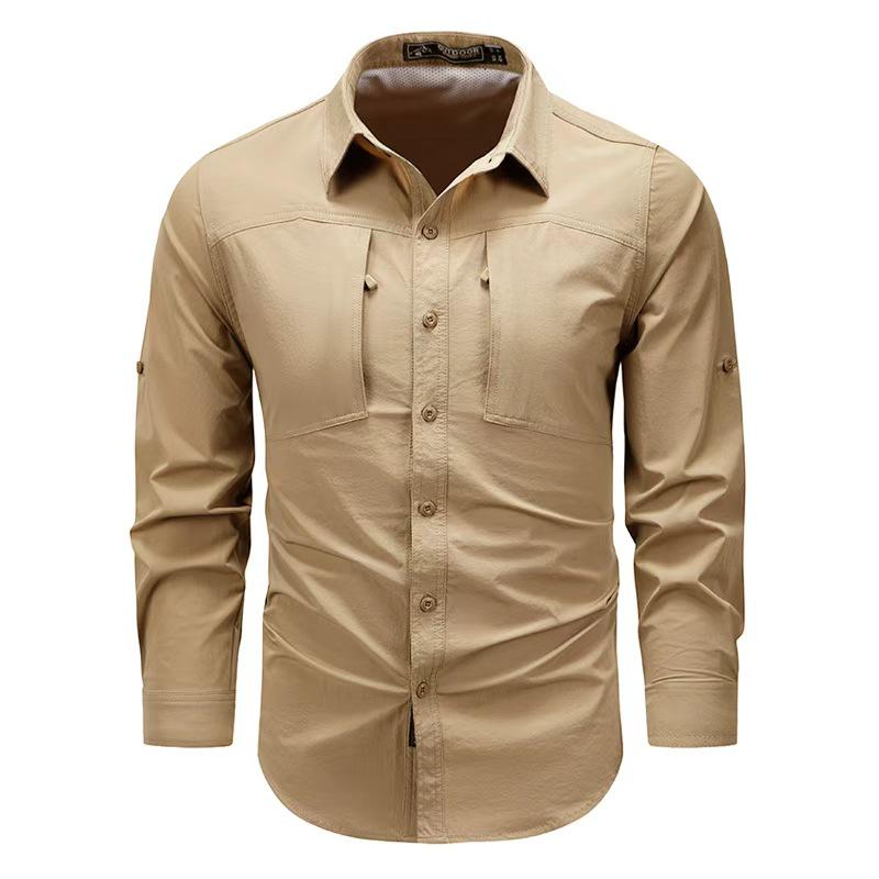 Camicia da Lavoro Retro a Maniche Lunghe da Uomo - Tendenza Primavera, Vestibilità Larga, Stile Casual Hong Kong