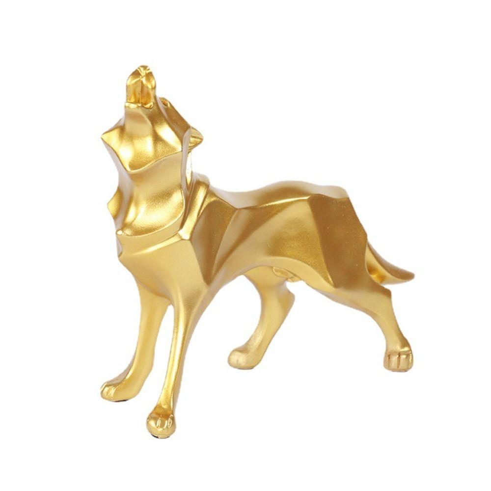 Kawaii Nordic Wolf Desktop Figurine Cartoon Car Ornament Geometry Animal Sculpture  Living Room