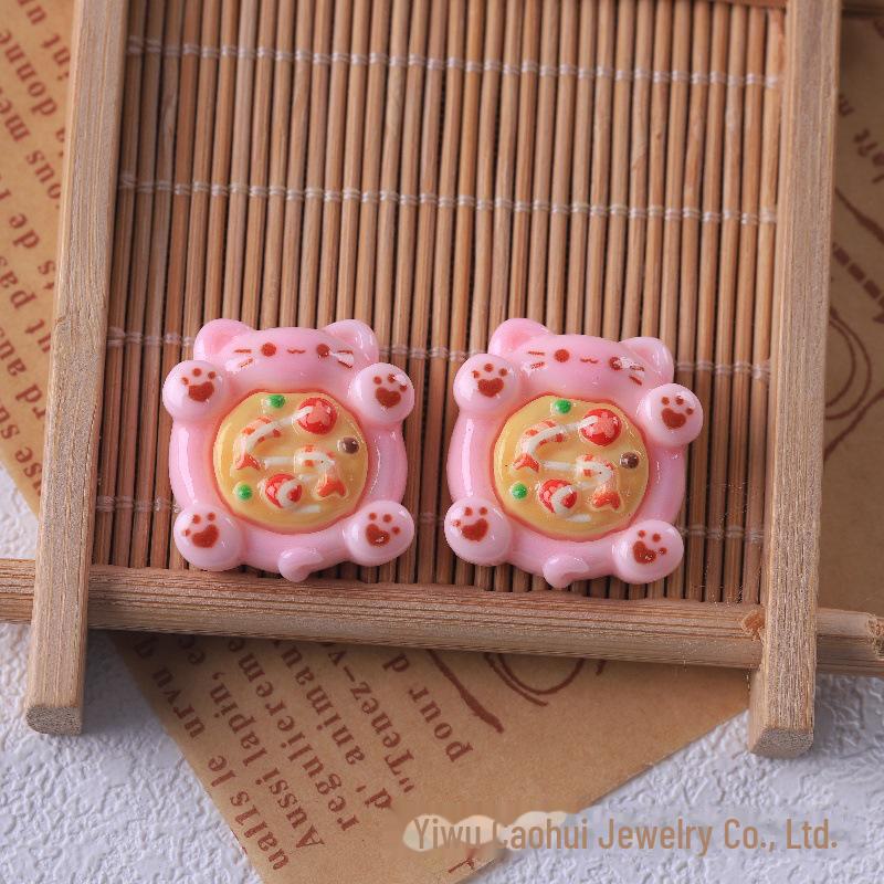 Adorable Cat Pizza DIY Keychain Kit: Includes Handmade Materials, Resin, Patch, Cream Glue, and Accessories for Food Play Simulation.