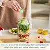 Portable Salad Pod, Salad Jar ,Mason Jar Salad Container with Side Opening,Sauce Compartments Dressing Bowl Microwave-Safe