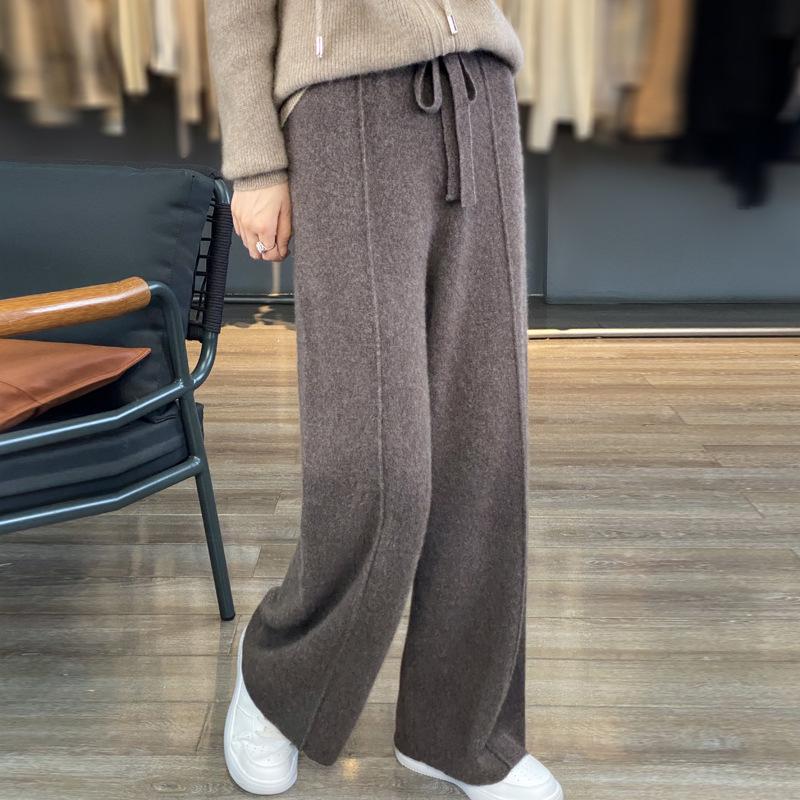 Pantaloni larghi in lana da donna, a vita alta, pantaloni casual spessi snellenti autunnali e invernali