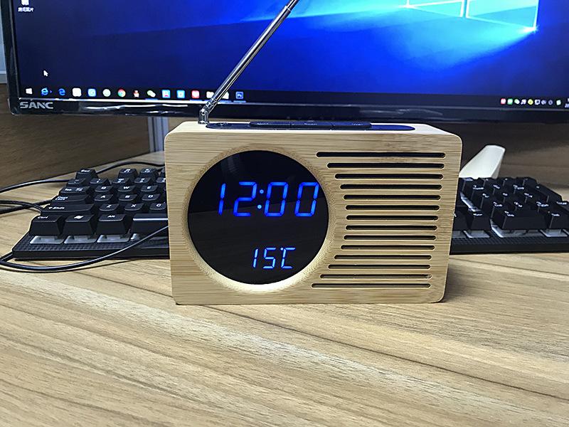 New bamboo LED clock FM radio electronic alarm clock temperature display 2602