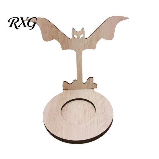 Halloween Candle Holder Wooden Holder, Silhouette Ghost/Bat/Scarecrow/Bat Table Centerpiece Tealight for Home Fireplace Decor Solid Wood Stand