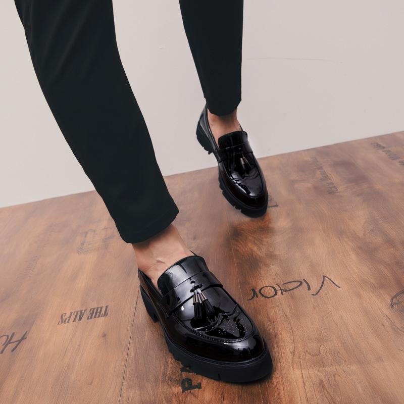 British Pointed Casual Leather Shoes Patent Leather Glossy Lazy Heightening Shoes Mens Sneakers