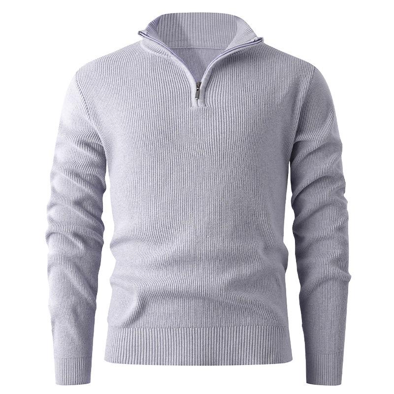 Jesienno-zimowy męski sweter w jednolitym kolorze Męska codzienna dopasowana koszulka bazowa Top z półzapięciem