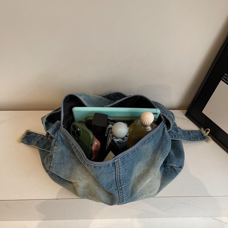 Geantă Crossbody din Denim Femei Geantă de Umăr Retro Capacitate Mare Geantă de Călătorie