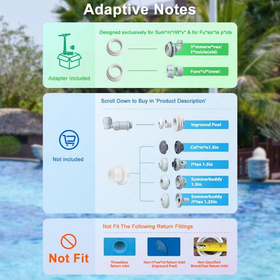 Pool Fountain Adapter High Durability Leakproof Design Easy Installation Universal Fit Above-Ground Pool Fountain Adapter