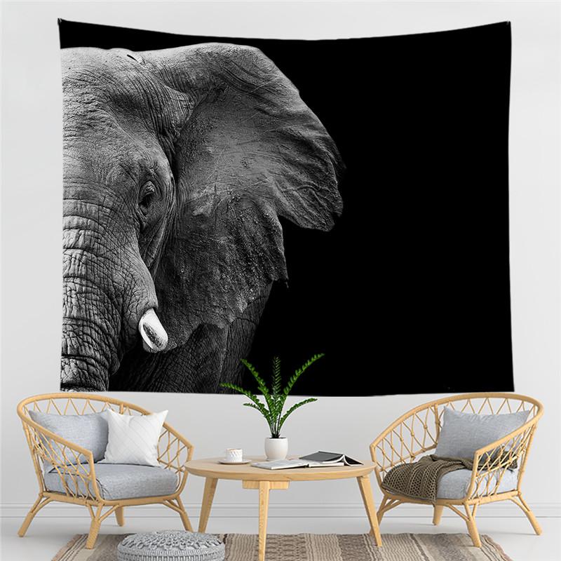 

Black and White Elephant Print Pattern Tapestry Bohemian Style Wall Hanging Mandala Polyester Living Room Decoration Tapestry 74x94cm(29x37in)