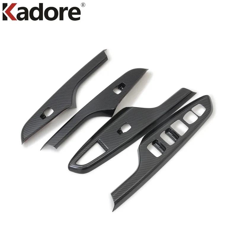 Car Interior Door Window Lift Switch Button Panel Cover Trim For Hyundai Kona Encino Kauai 2017- Carbon Fiber Accessories