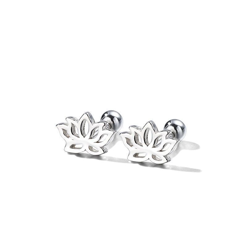 925 Silver Hollowed Lotus Flower Stud Earrings For Women Luxury Elegant Jewelry