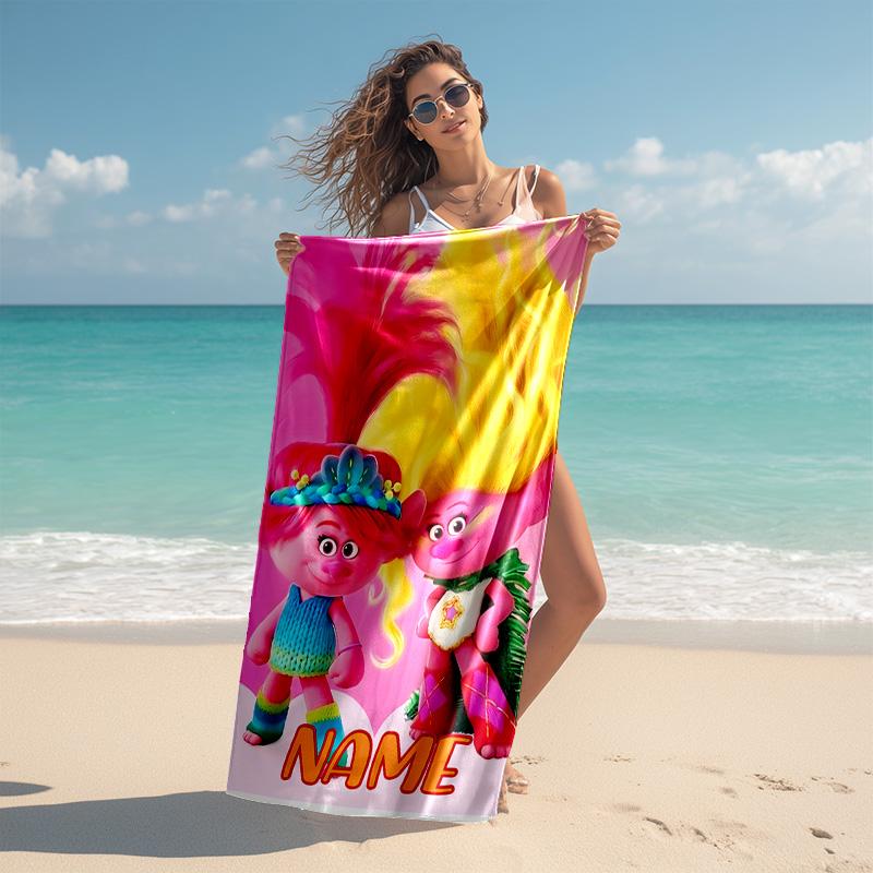 Personalized customized proof beach towel with Trolls pattern - soft, absorbent,quick-drying,perfect swimming,camping&bathing