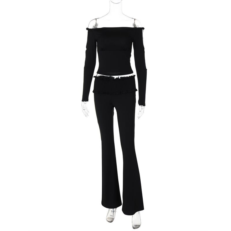 

off Shoulder Top, Slightly Flared Pants off-Shoulder Tops Bootcut Trousers Two-piece Set Black S