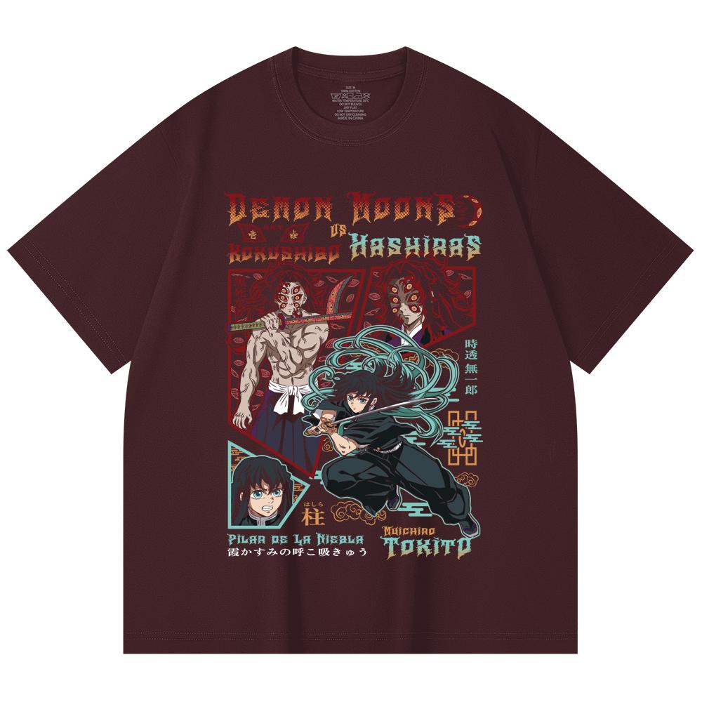 

230 Gsm 100% Cotton Demon Slayer V93 Kokushibo x Tokito Print Unisex Heavy Cotton T Shirt 2XL