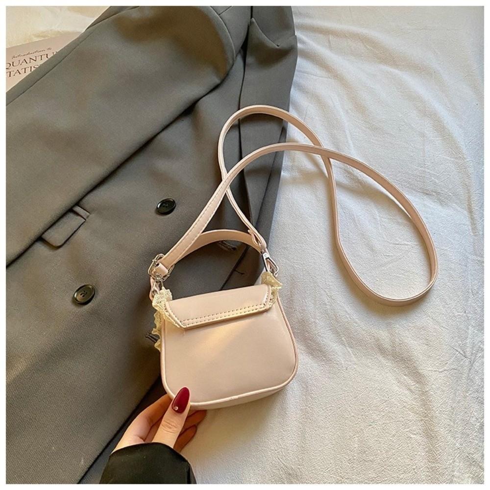 Elegant PU Leather Women Lipstick Bag Soft Knot Design Crossbody Bag Lace Trim Sweet Style Shoulder Bag
