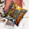 Whimsical Colorful Cityscape Pillow Cover Cartoon Fairy Tale Town Print Cushion Case For Sofa Couch Boho Eclectic Home Decor