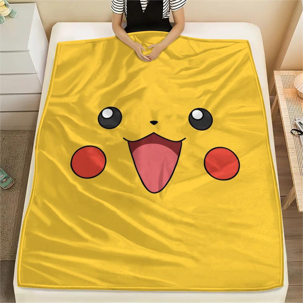 Yellow-background Pikachu  Print Flannel Blanket, High quality Comfortable for All Seasons, Home Decor, Warmth and Comfort