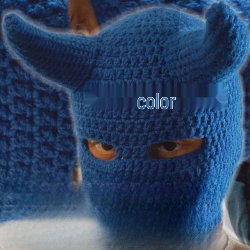 Y2K Style Crochet Halloween Party Cow Horn Parent-Child Ski Mask Hat