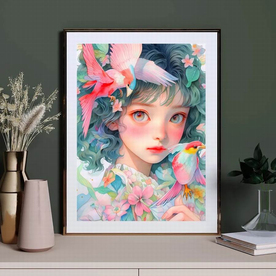 Κινούμενα Σχέδια Κορίτσι Ζωγραφική με Διαμάντια Νέες Αφίξεις DIY Πλήρης Τετράγωνη Στρογγυλή Τρυπάνι Στρας Κέντημα Λουλούδια και Πουλιά Μωσαϊκό Κιτ Σταυροβελονιάς Διακόσμηση Τοίχου