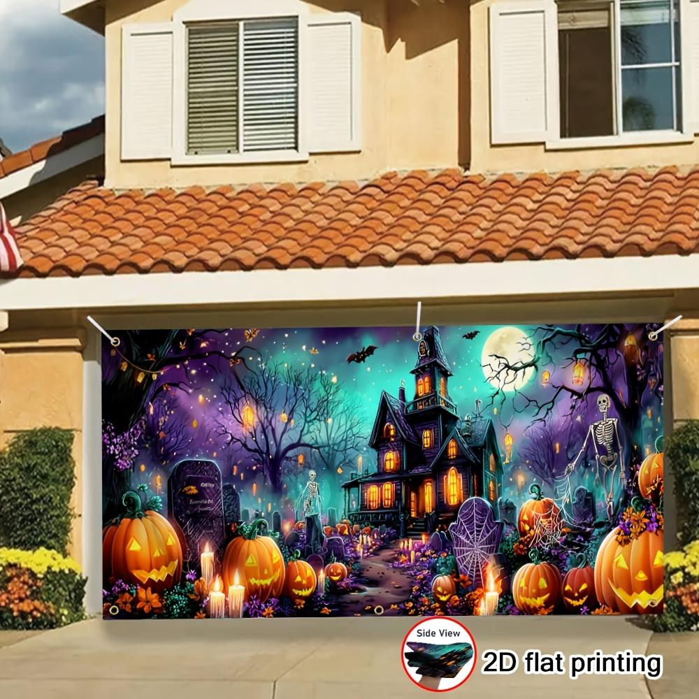 2D flat-printed garage banner featuring a terrifying night sky design with a full moon. Made of durable material.