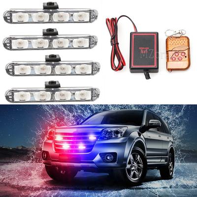 אורות стробоסקופ חירום 4 ב-1 אדום כחול 12V אורות משטרה אורות סטרובוסקופ לגריל משאית נגררת עם שלט רחוק אלחוטי