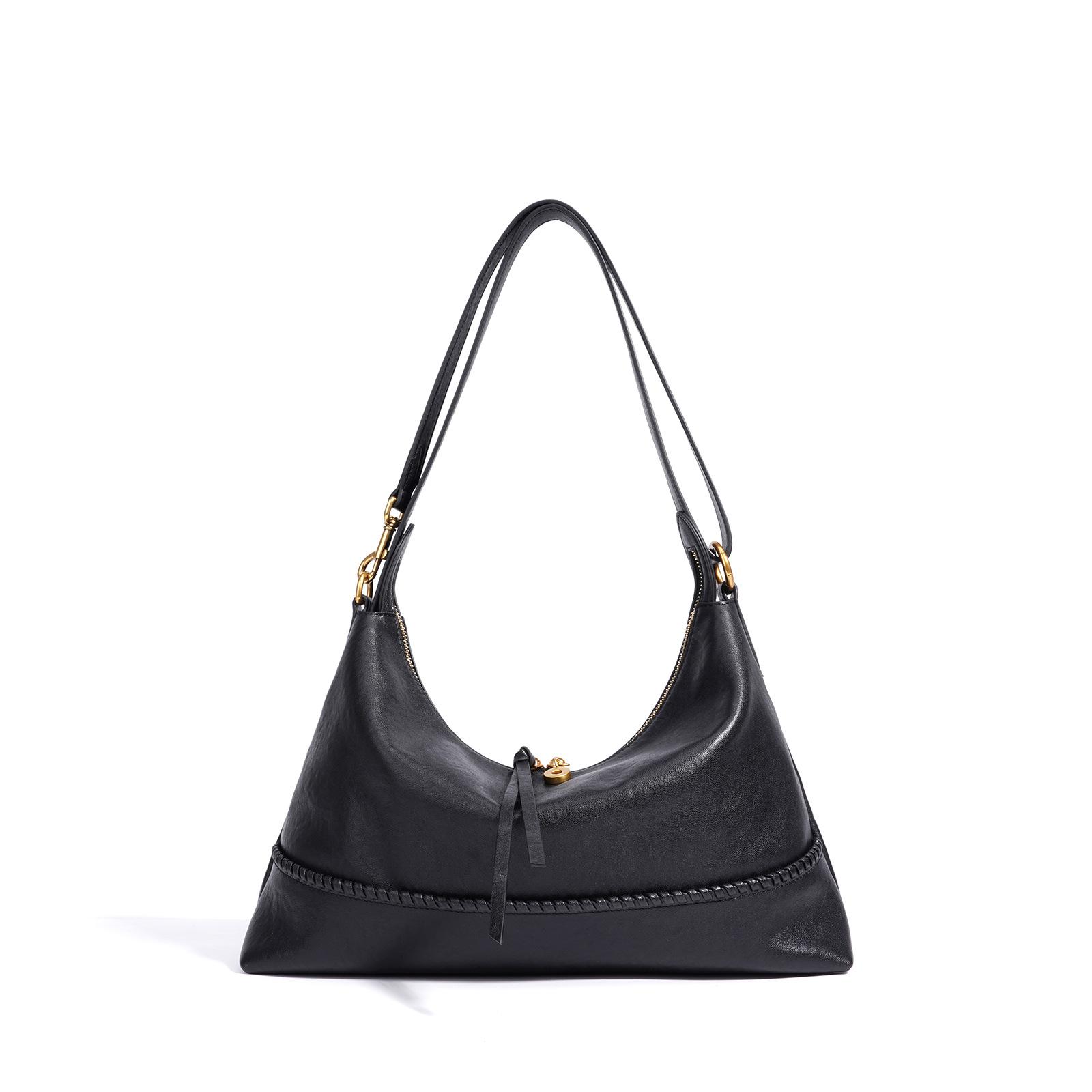 

2026 autumn and winter new popular solid color simple underarm bag retro niche design shoulder bag lace-up handbag bag чорний
