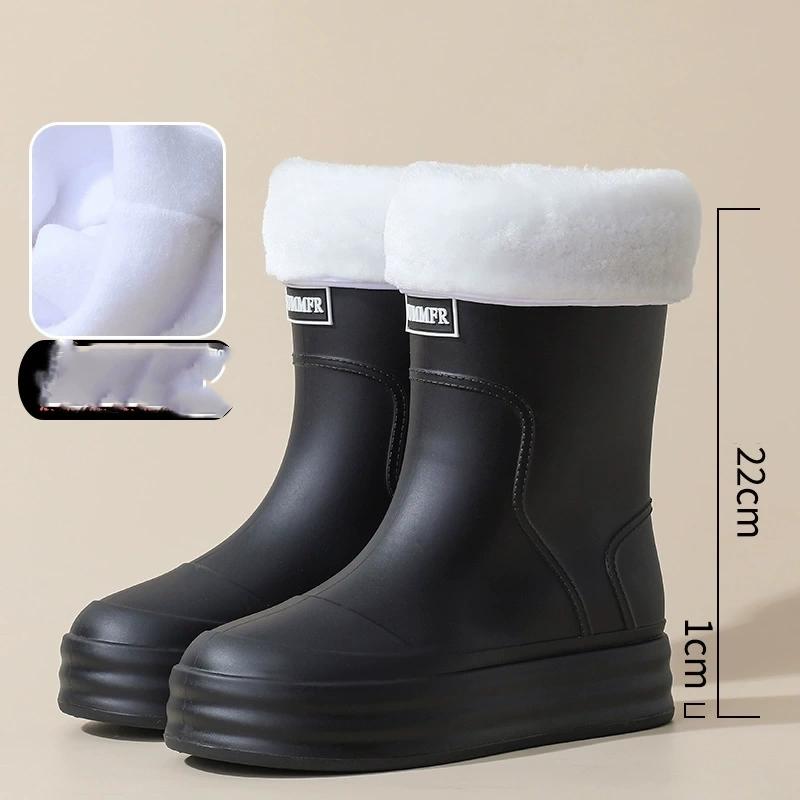 Módní střední boty do deště se stahovací šňůrkou Dámské bavlněné polstrované boty do deště Pracovní obuv Mytí auta Vodotěsné Protiskluzové Pohodlné gumové boty