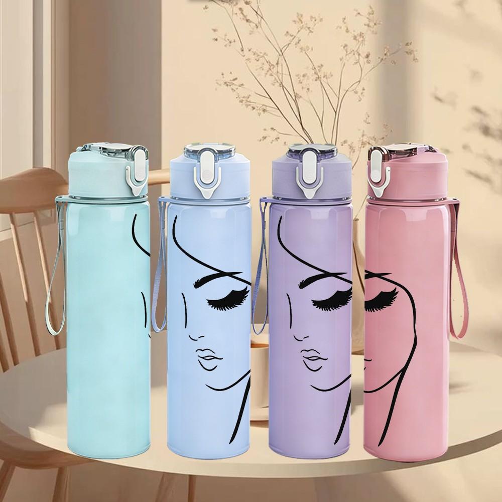1PC Lady Face Profile Minimal Line Art Print 750ml Color Plastic Sports Water Bottle Leakproof Flip Straw Lid Suitable for Sports Office Home Use