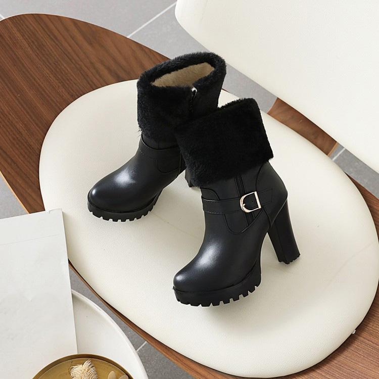 Dámské kotníkové boty na vysokém podpatku podzim a zima nové voděodolné stolkové silný podpatek velká velikost nadýchané kotníkové boty