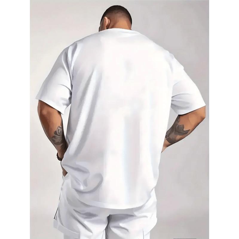 Men's Chef's Print T-Shirt - Chef's Hat & Utensils, Casual Round Neck Short Sleeve Tee , Summer Machine-Washable Apparel