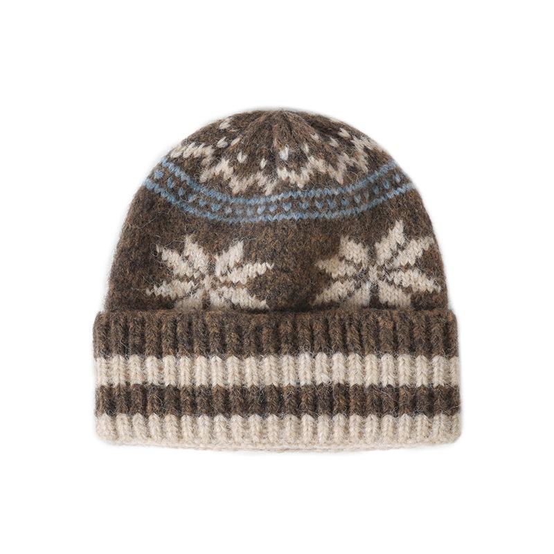 Autumn and Winter Snowflake Jacquard Knitted Hat Women's Warm and Cold-proof Fashion Versatile Ear Protector Color Matching Wool Hat