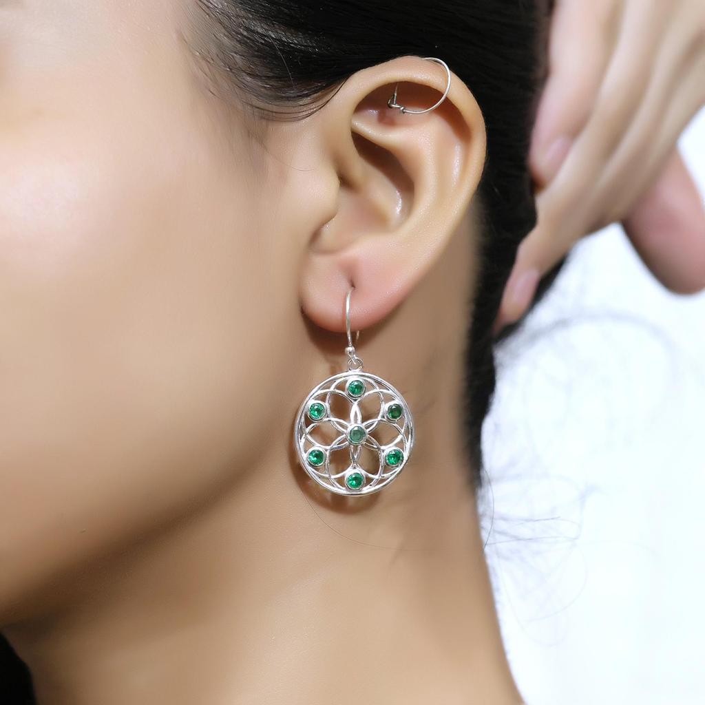 Green Zircon Pendant Earring Set, 925 Sterling Silver Handmade Jewelry, Silver Women Jewelry, Gift For Her An0446-384