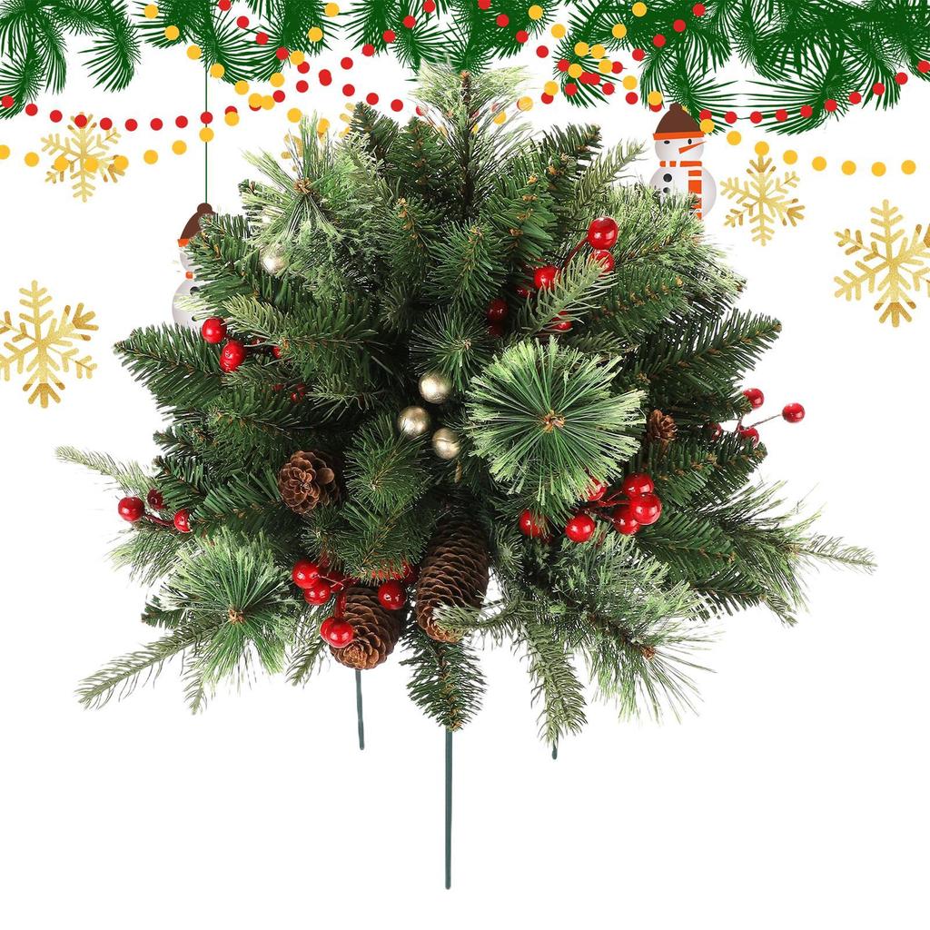 Ground Inserted Christmas Tree Garden Stakes Christmas Tree Stake With Cones, Red Berries Art Decoration Insert Signs Ground