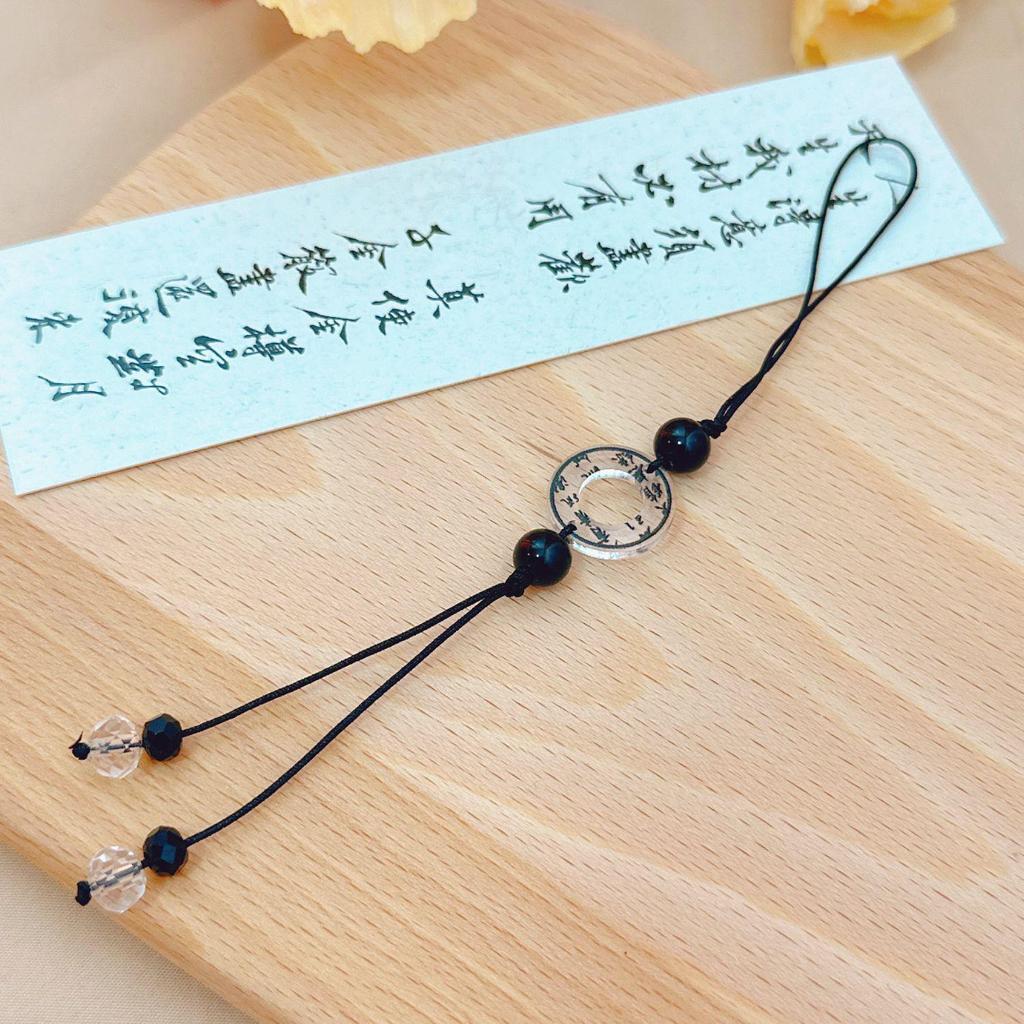 Four-Leaf Clover White Shell Fan Charm: Ancient-Style Phone Chain, Bag Pendant & Lanyard for Shoes, Clothing, and Phone Cases