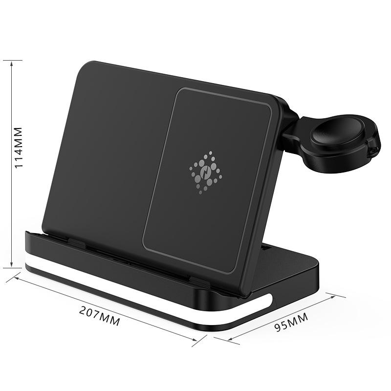 3 in 1 Foldable Wireless Charger Station Fast Charging Dock for iPhone Samsung Huawei Phone Watch Earbuds Qi-Certified 15W Desktop Stand